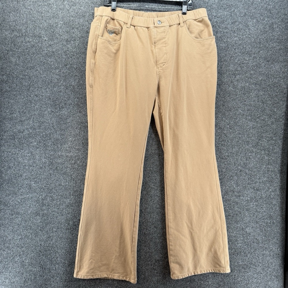 Quacker Factory Dream Jeannes Pants Womens 1X Tan Bootcut Pull on Stretch Casual